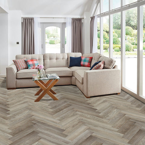 Lusso Portofino Herringbone Treated Birch Glue Down LVT Vinyl Flooring