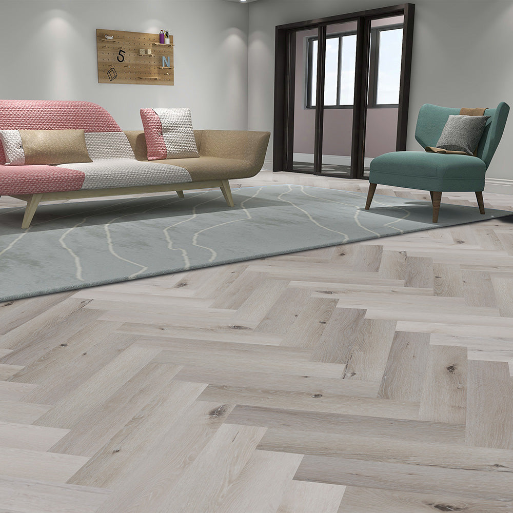 Lusso Portofino Dry Back Herringbone White Oak