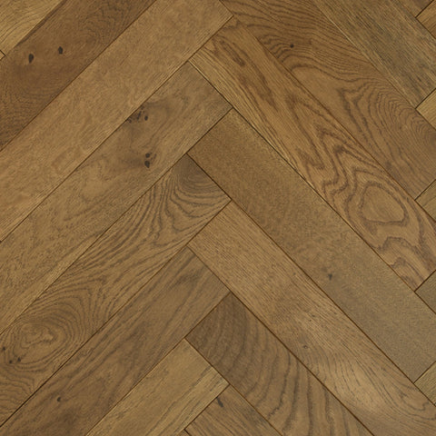 Lusso Genoa Smoked Golden Brushed and Oiled Rustic Herringbone Solid Oak Flooring