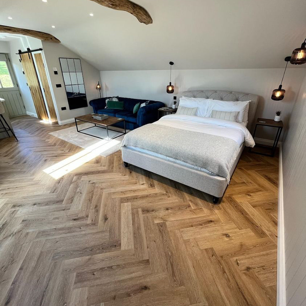 Lusso Portofino Herringbone Voyager Oak Glue Down LVT Vinyl Flooring