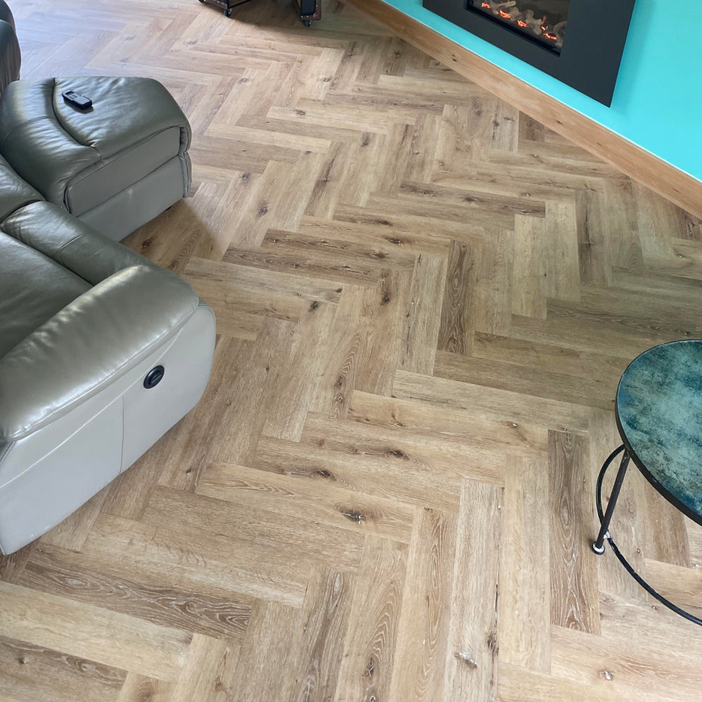 Lusso Portofino Herringbone Voyager Oak Glue Down LVT Vinyl Flooring