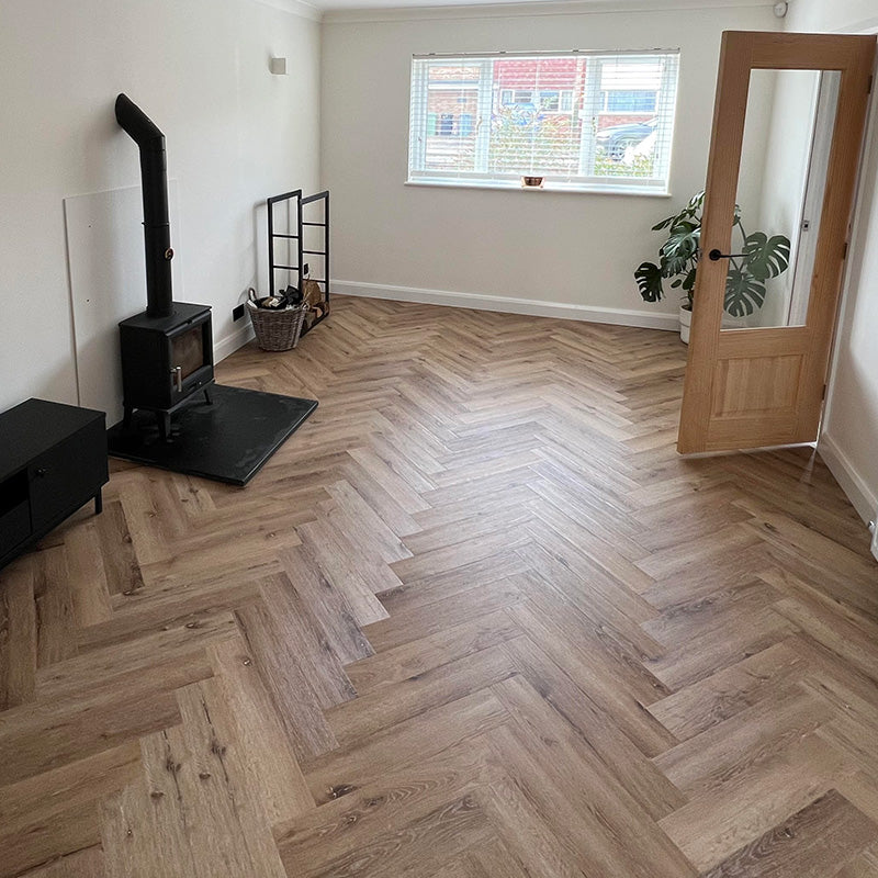 Lusso Portofino Herringbone Voyager Oak Glue Down LVT Vinyl Flooring