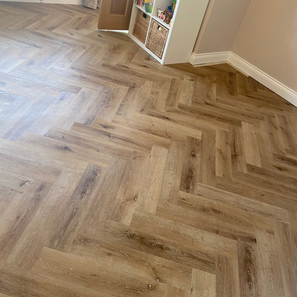 Lusso Portofino Herringbone Voyager Oak Glue Down LVT Vinyl Flooring