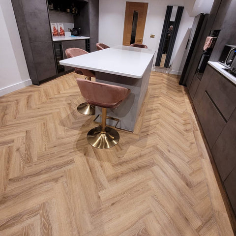 Lusso Portofino Herringbone Sunshine Oak Glue Down LVT Vinyl Flooring